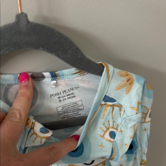 EUC Posh Peanut Kids Pajamas - Blue and Gold Eye Pattern - Picture 2 of 3